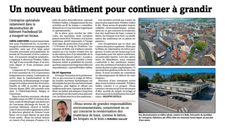 Fracheboud SA – Un nouveau bâtiment pour continuer à grandir.
Article de la Gruyère